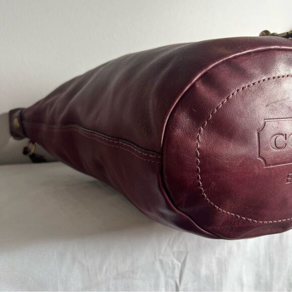 RARE | COACH Bleecker XL Bucket Duffle Legacy Tattlesall Maroon Hobo Bag 11423 - Picture 13 of 16